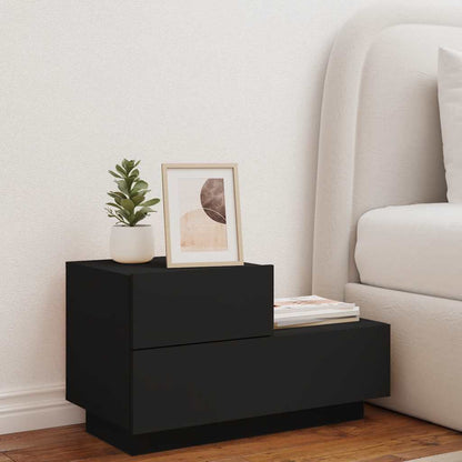 vidaXL Bedside Cabinet with LED Lights Black 70x36x40.5 cm 3