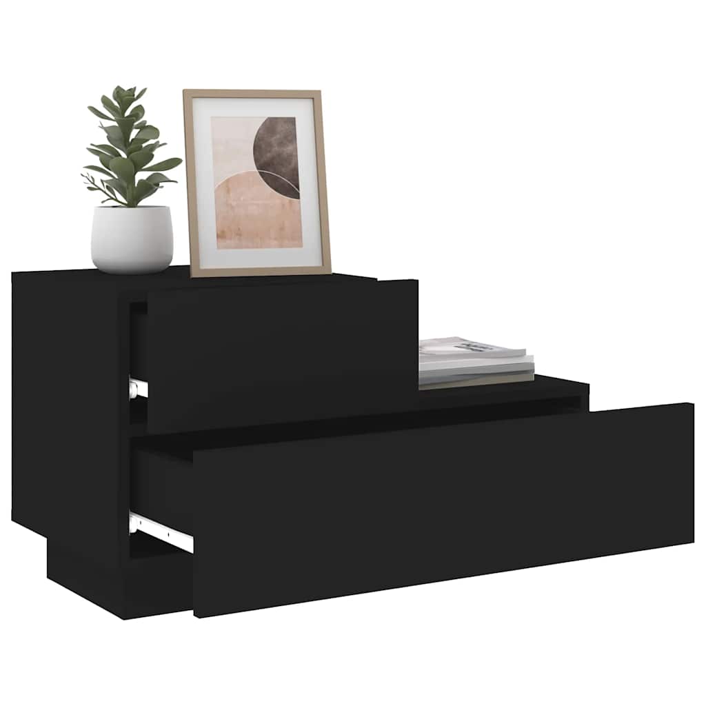 vidaXL Bedside Cabinet with LED Lights Black 70x36x40.5 cm 4