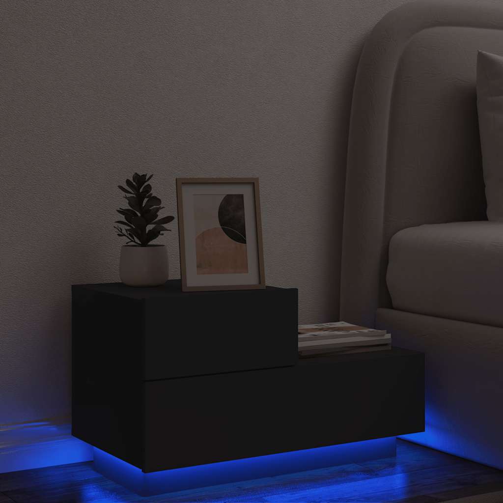 vidaXL Bedside Cabinet with LED Lights Black 70x36x40.5 cm 1
