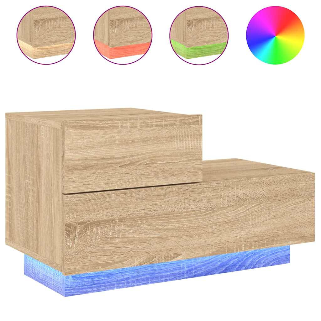 vidaXL Bedside Cabinet with LED Lights Sonoma Oak 70x36x40.5 cm 2