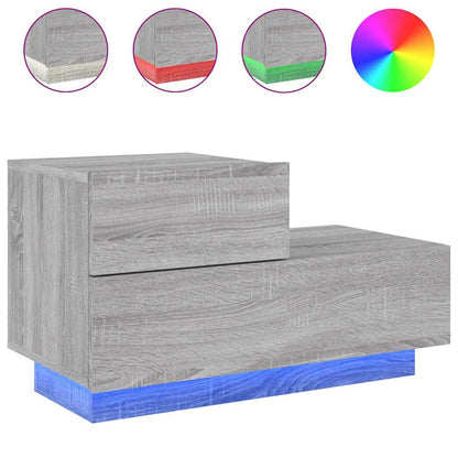 vidaXL Bedside Cabinet with LED Lights Grey Sonoma 70x36x40.5 cm 2