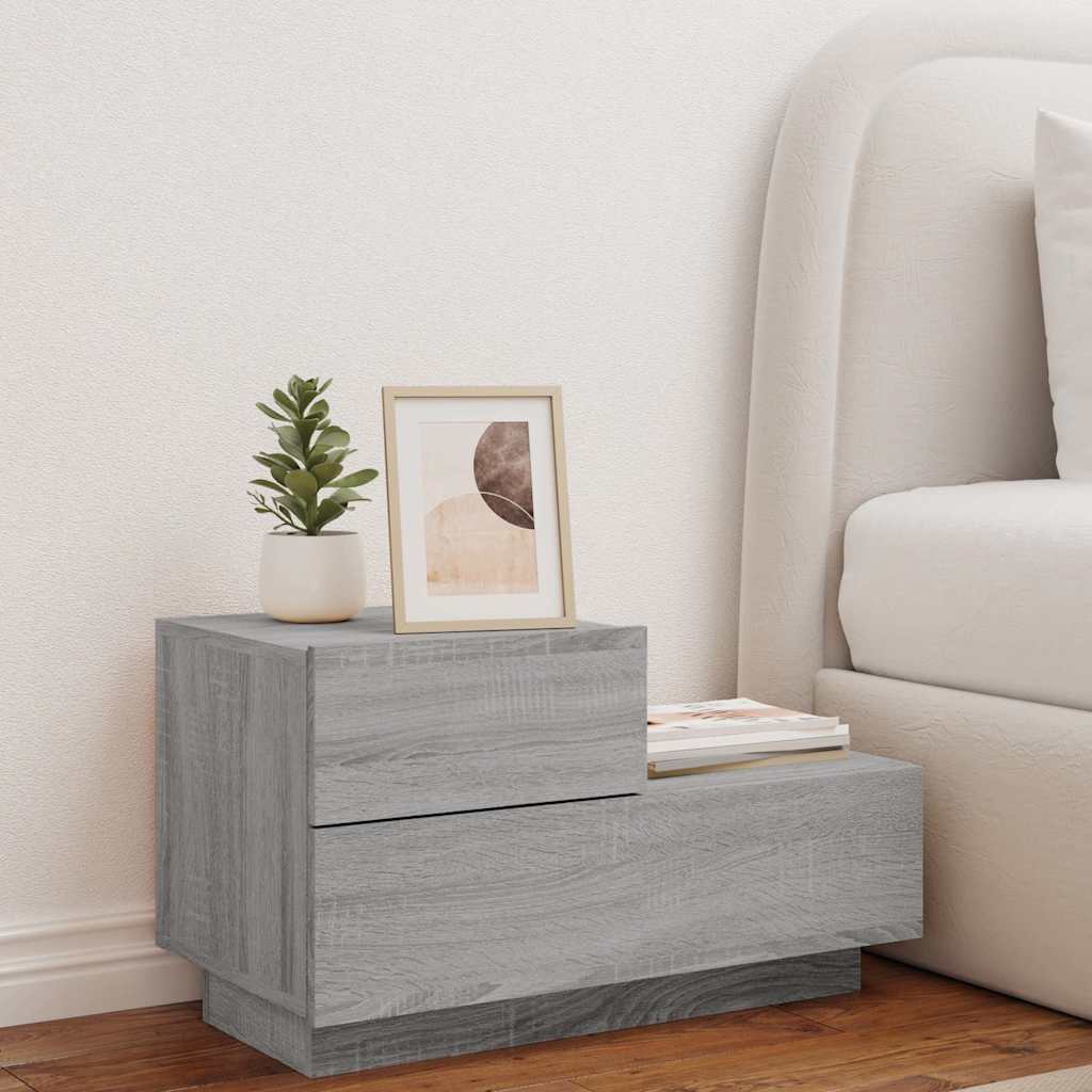 vidaXL Bedside Cabinet with LED Lights Grey Sonoma 70x36x40.5 cm 3