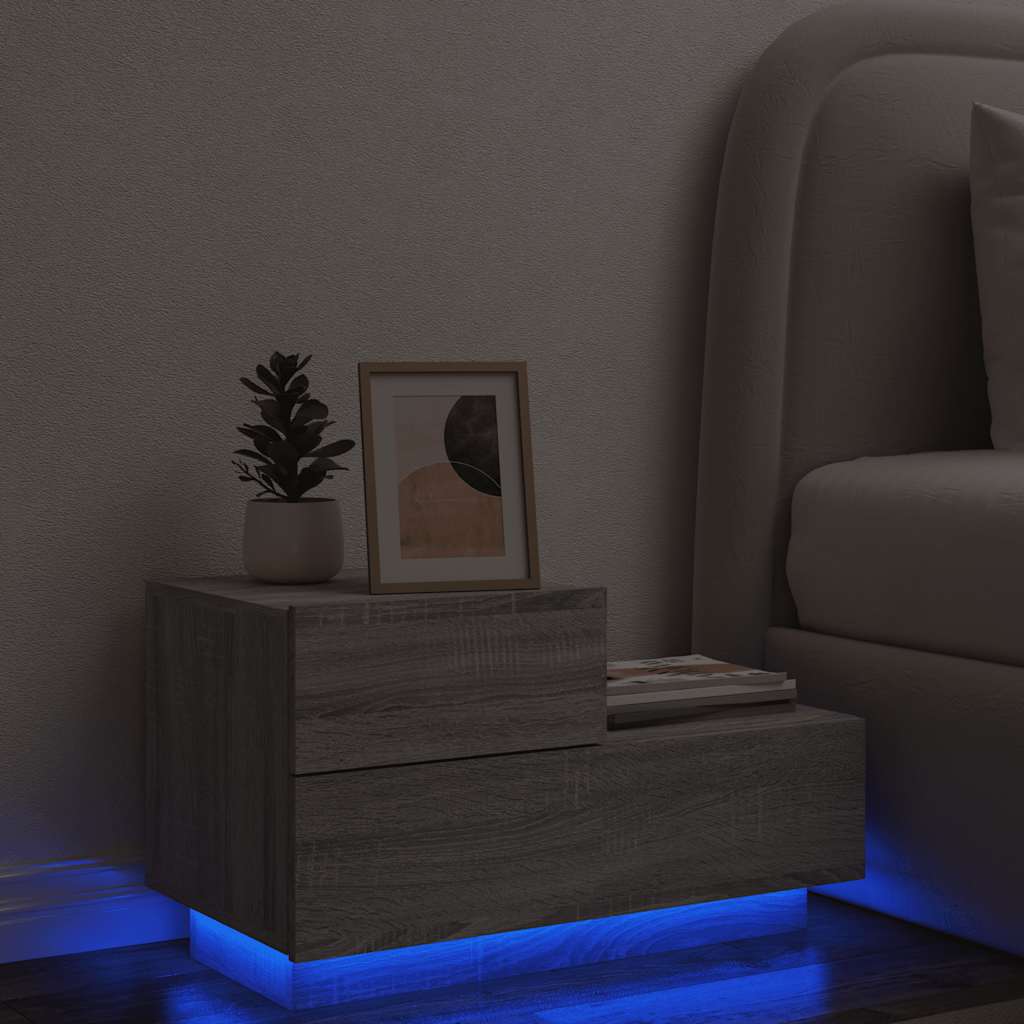 vidaXL Bedside Cabinet with LED Lights Grey Sonoma 70x36x40.5 cm 1