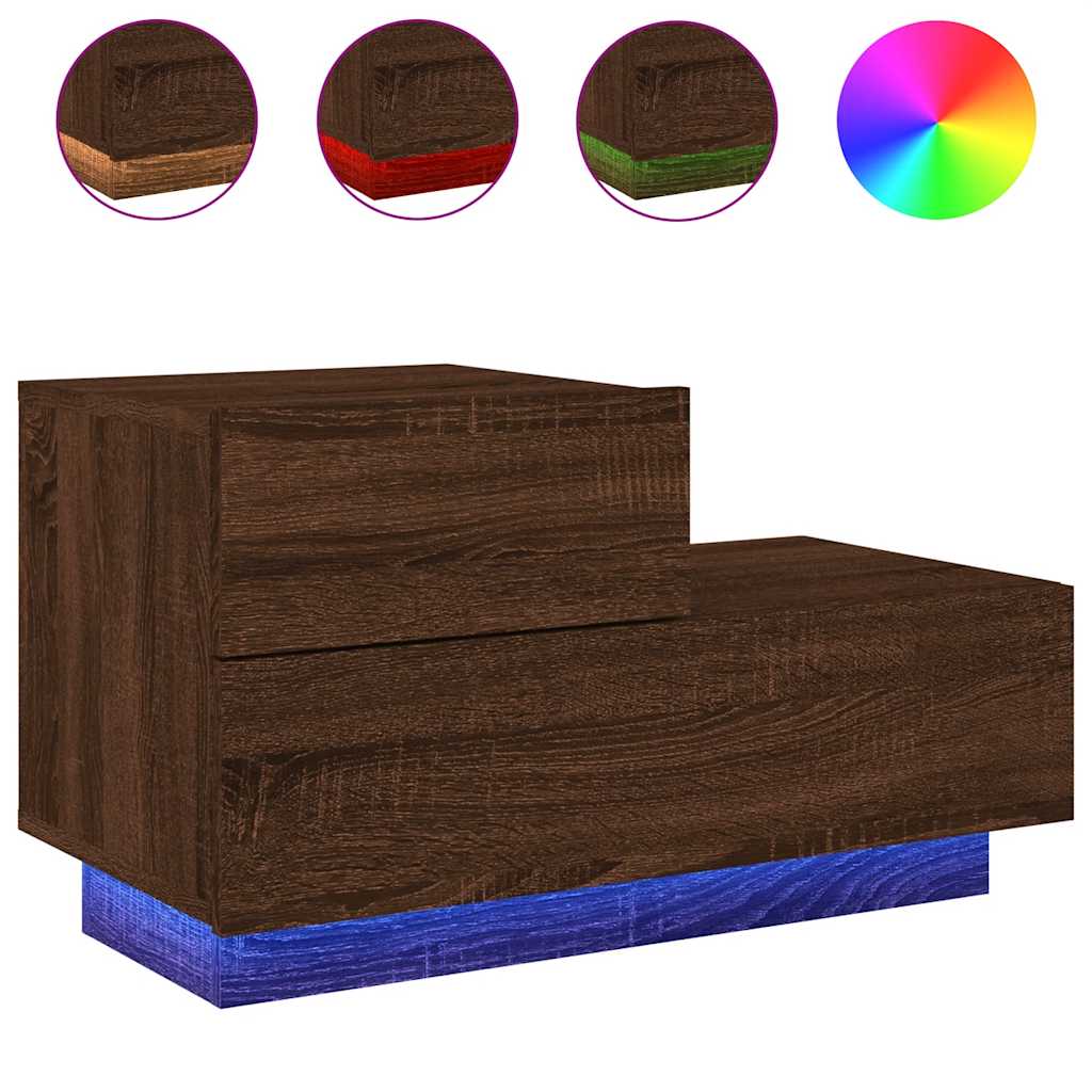 vidaXL Bedside Cabinet with LED Lights Brown Oak 70x36x40.5 cm 2