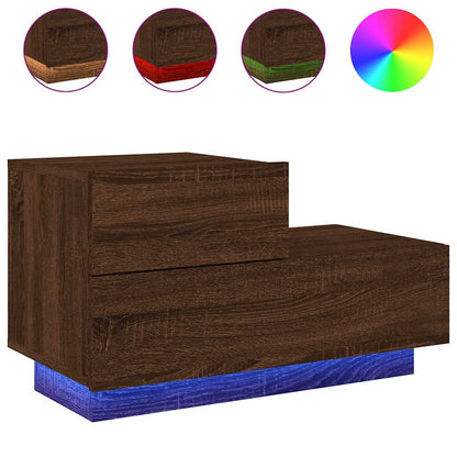 vidaXL Bedside Cabinet with LED Lights Brown Oak 70x36x40.5 cm 2