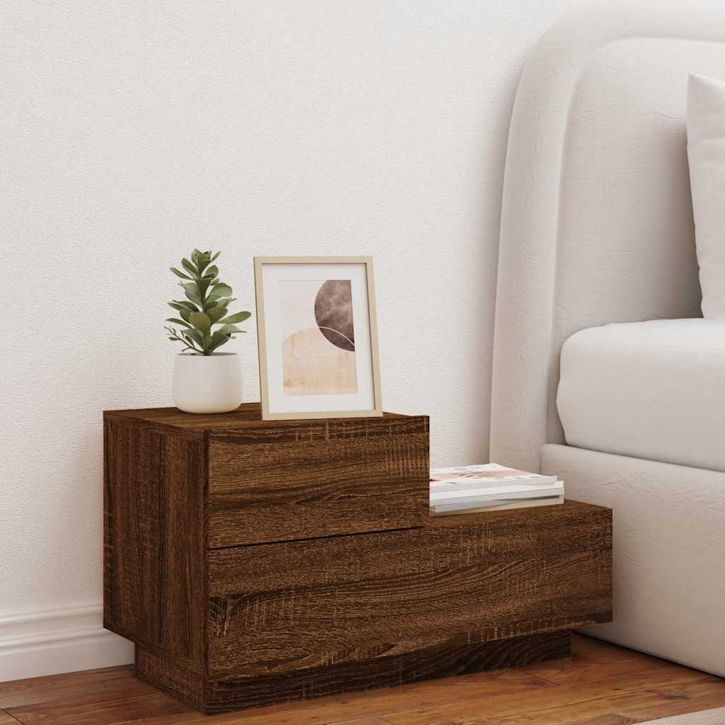 vidaXL Bedside Cabinet with LED Lights Brown Oak 70x36x40.5 cm 3