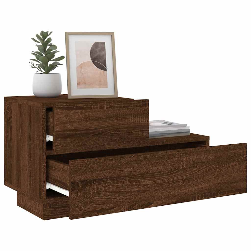 vidaXL Bedside Cabinet with LED Lights Brown Oak 70x36x40.5 cm 4