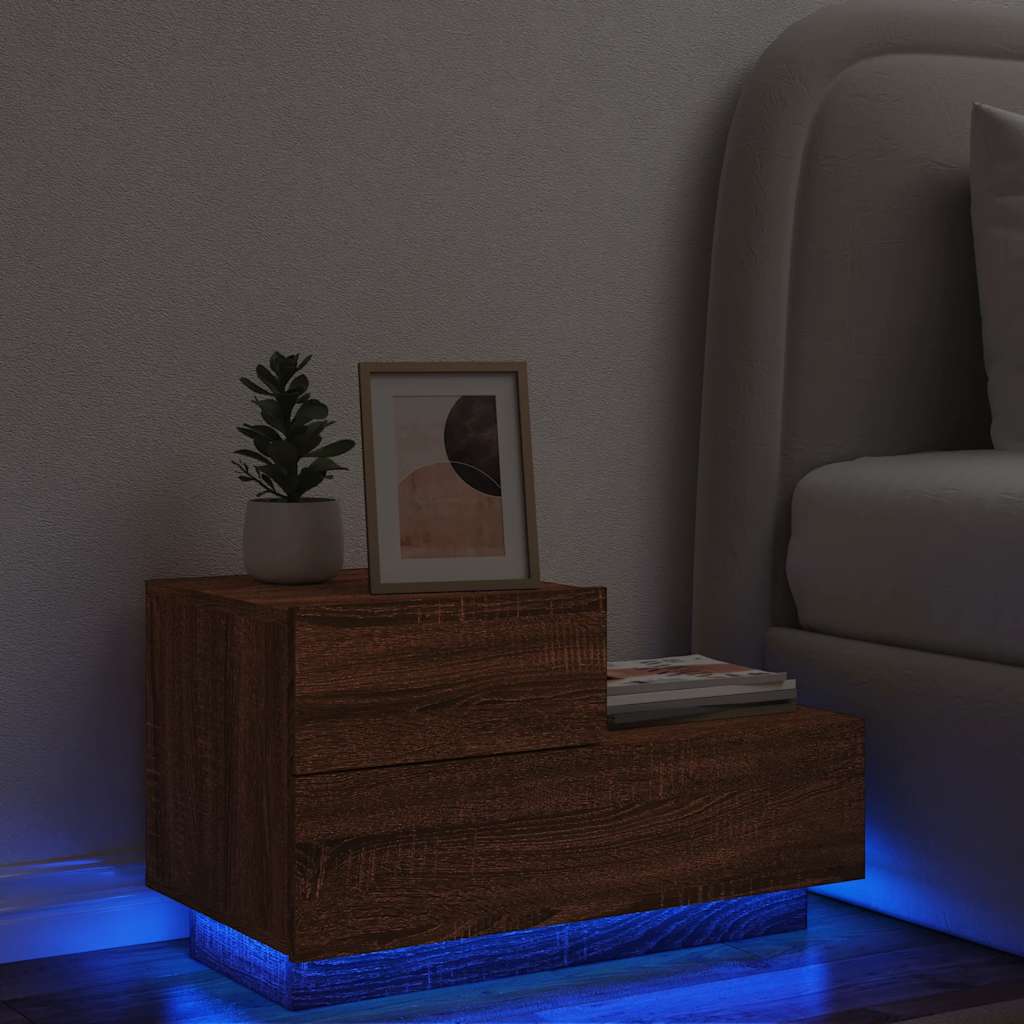 vidaXL Bedside Cabinet with LED Lights Brown Oak 70x36x40.5 cm 1