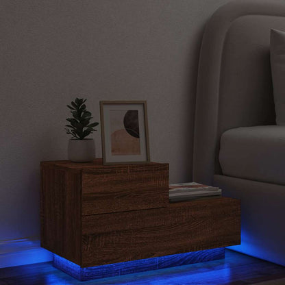 vidaXL Bedside Cabinet with LED Lights Brown Oak 70x36x40.5 cm 1