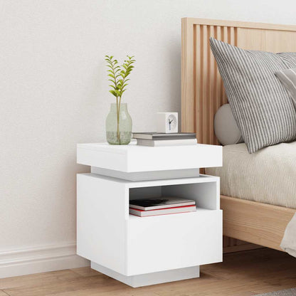 vidaXL Bedside Cabinet with LED Lights White 40x39x48,5 cm 3