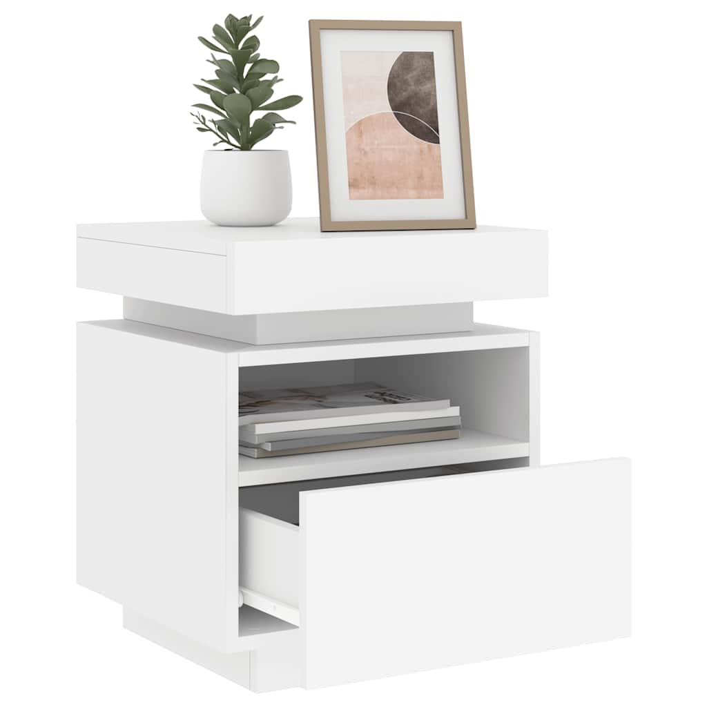 Bedside Cabinet with LED Lights 40x39x48,5 cm White 1