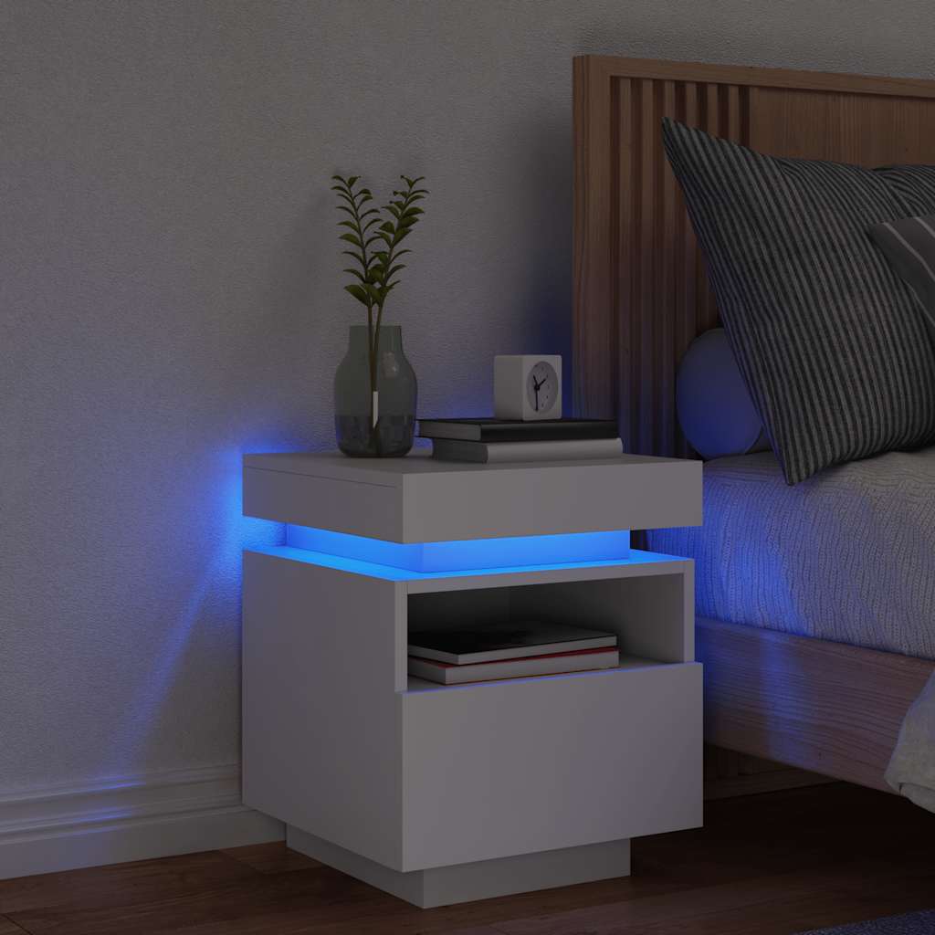 vidaXL Bedside Cabinet with LED Lights White 40x39x48,5 cm 1