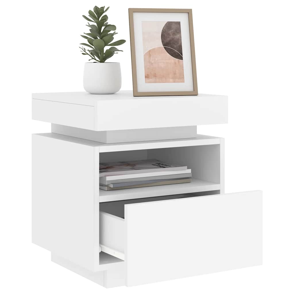 Bedside Cabinet with LED Lights 40x39x48,5 cm White 2