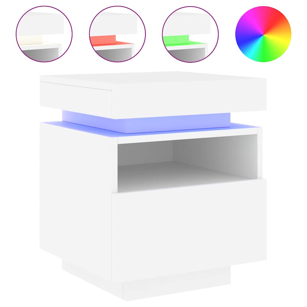 vidaXL Bedside Cabinets with LED Lights 2 pcs White 40x39x48,5 cm 4