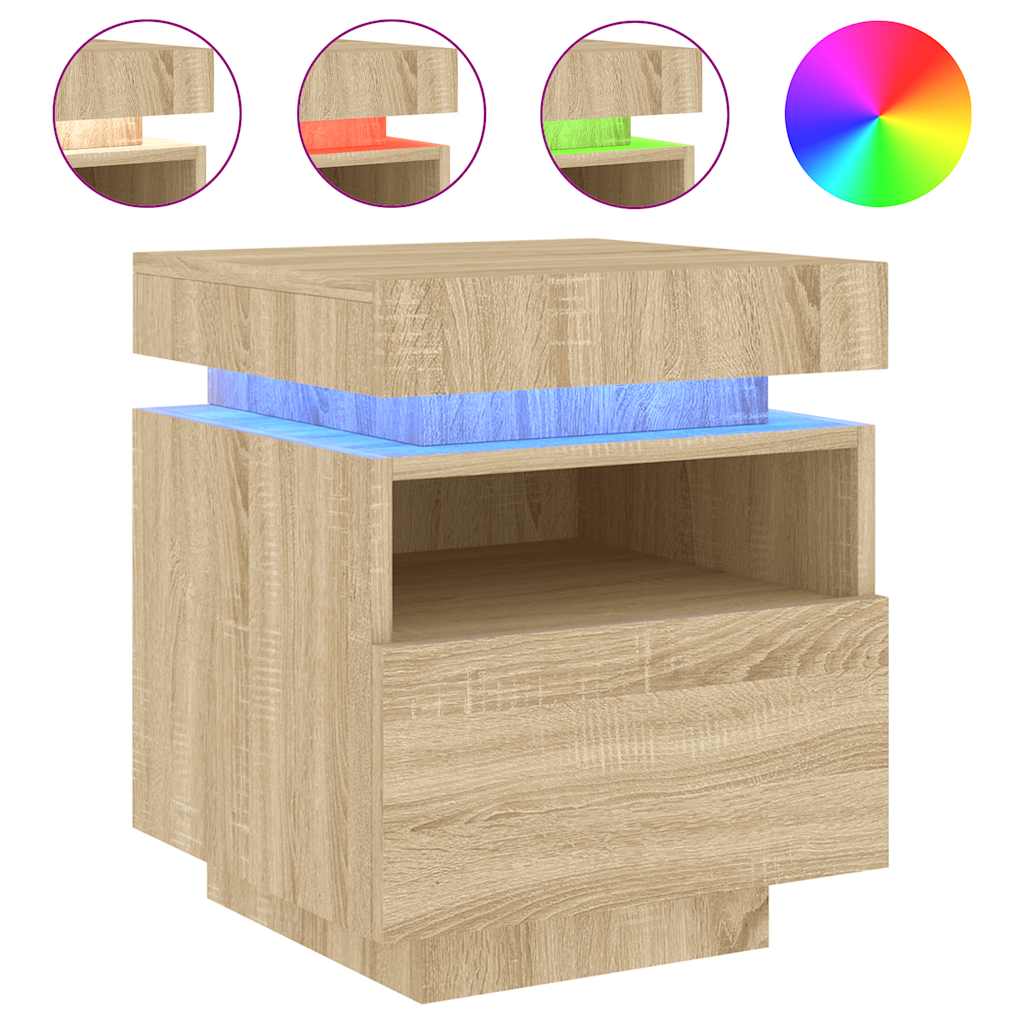 vidaXL Bedside Cabinet with LED Lights Sonoma Oak 40x39x48,5 cm 2