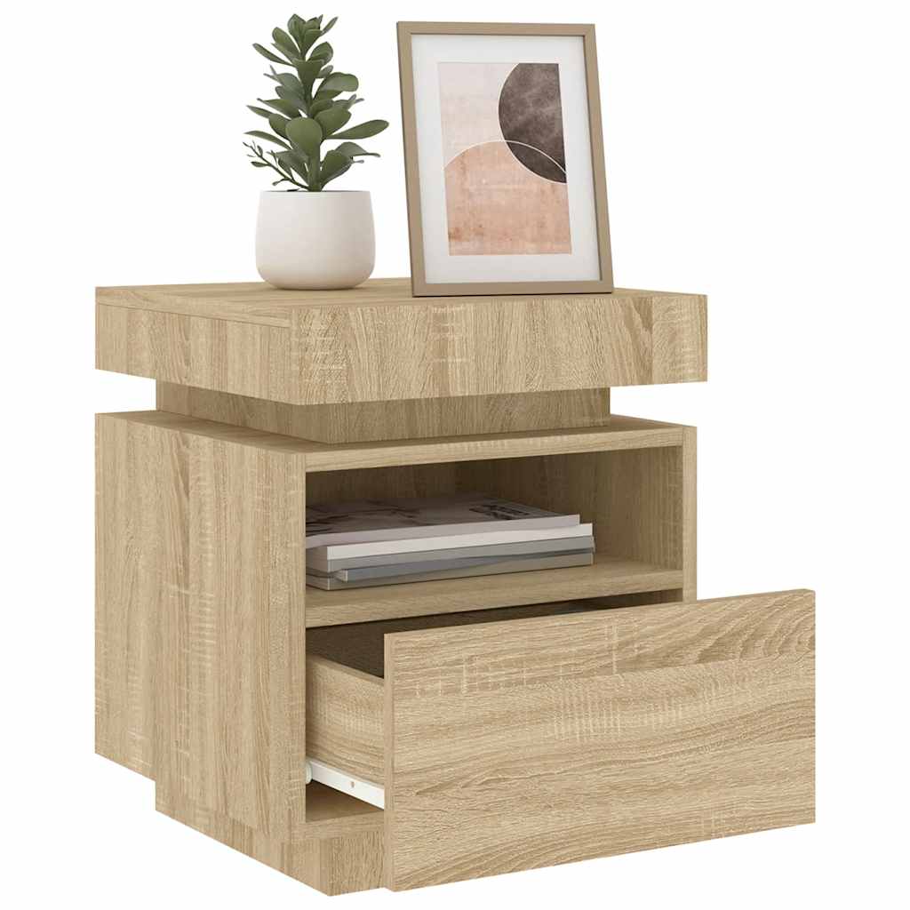 Bedside Cabinet with LED Lights 40x39x48,5 cm Sonoma oak 1