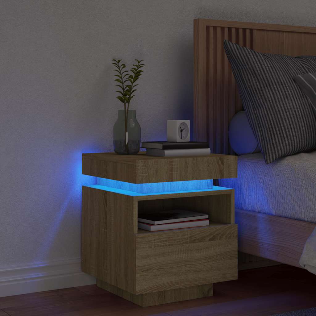 vidaXL Bedside Cabinet with LED Lights Sonoma Oak 40x39x48,5 cm 1