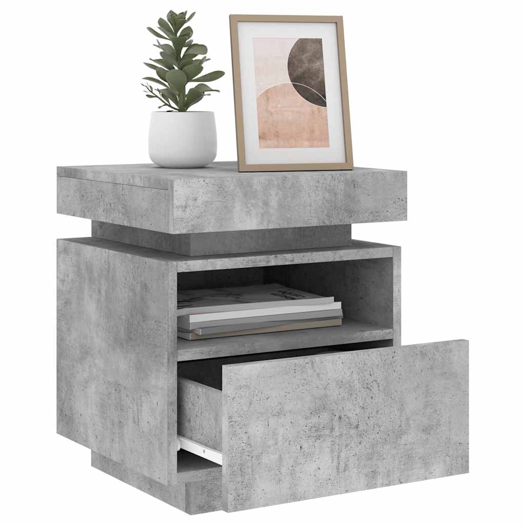Bedside Cabinet with LED Lights 40x39x48,5 cm Concrete grey 2