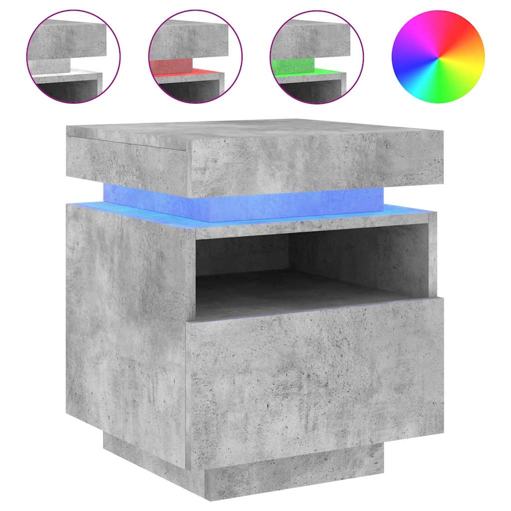 vidaXL Bedside Cabinets with LED Lights 2 pcs Concrete Grey 40x39x48,5 cm 4