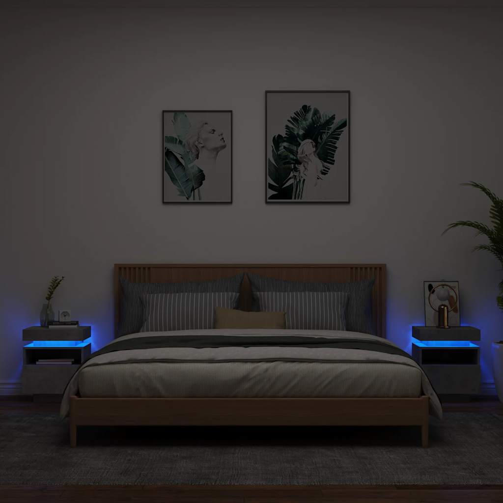 vidaXL Bedside Cabinets with LED Lights 2 pcs Concrete Grey 40x39x48,5 cm 1
