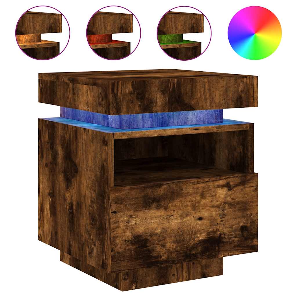 vidaXL Bedside Cabinet with LED Lights Smoked Oak 40x39x48,5 cm 2