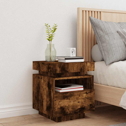 vidaXL Bedside Cabinet with LED Lights Smoked Oak 40x39x48,5 cm 3