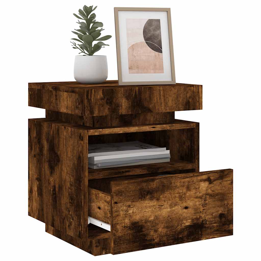 Bedside Cabinet with LED Lights 40x39x48,5 cm Smoked oak 1