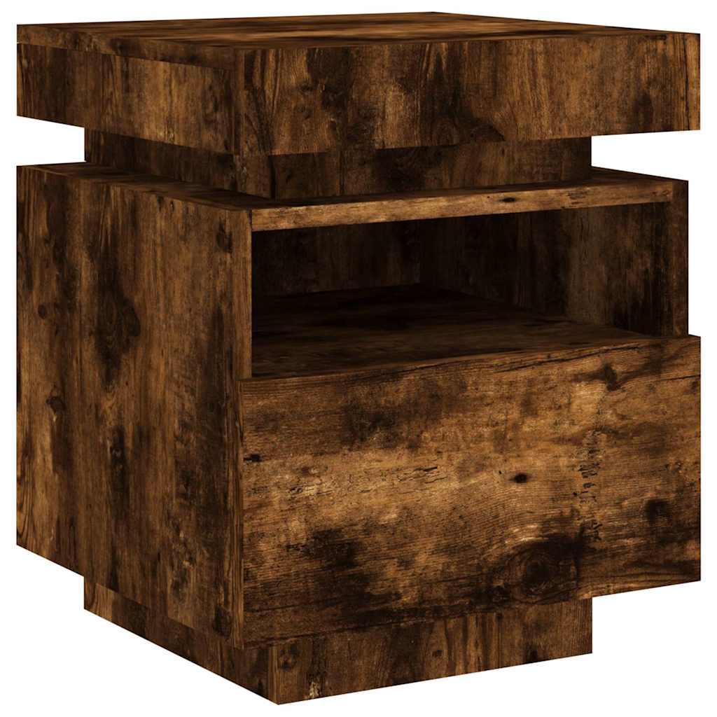 vidaXL Bedside Cabinet with LED Lights Smoked Oak 40x39x48,5 cm 4