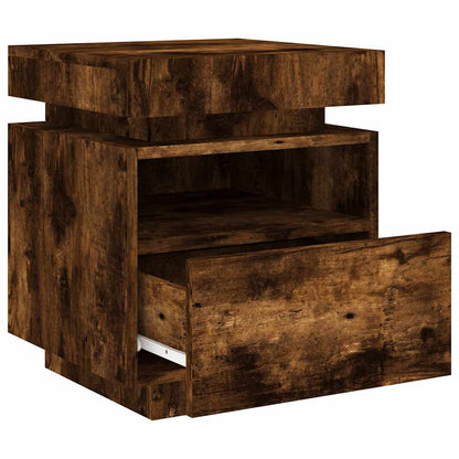 vidaXL Bedside Cabinet with LED Lights Smoked Oak 40x39x48,5 cm 5
