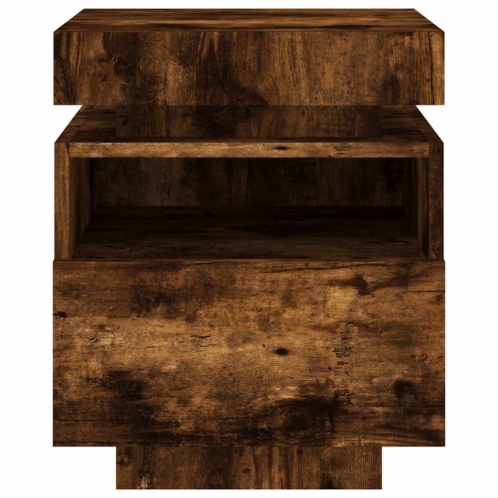 vidaXL Bedside Cabinet with LED Lights Smoked Oak 40x39x48,5 cm 6
