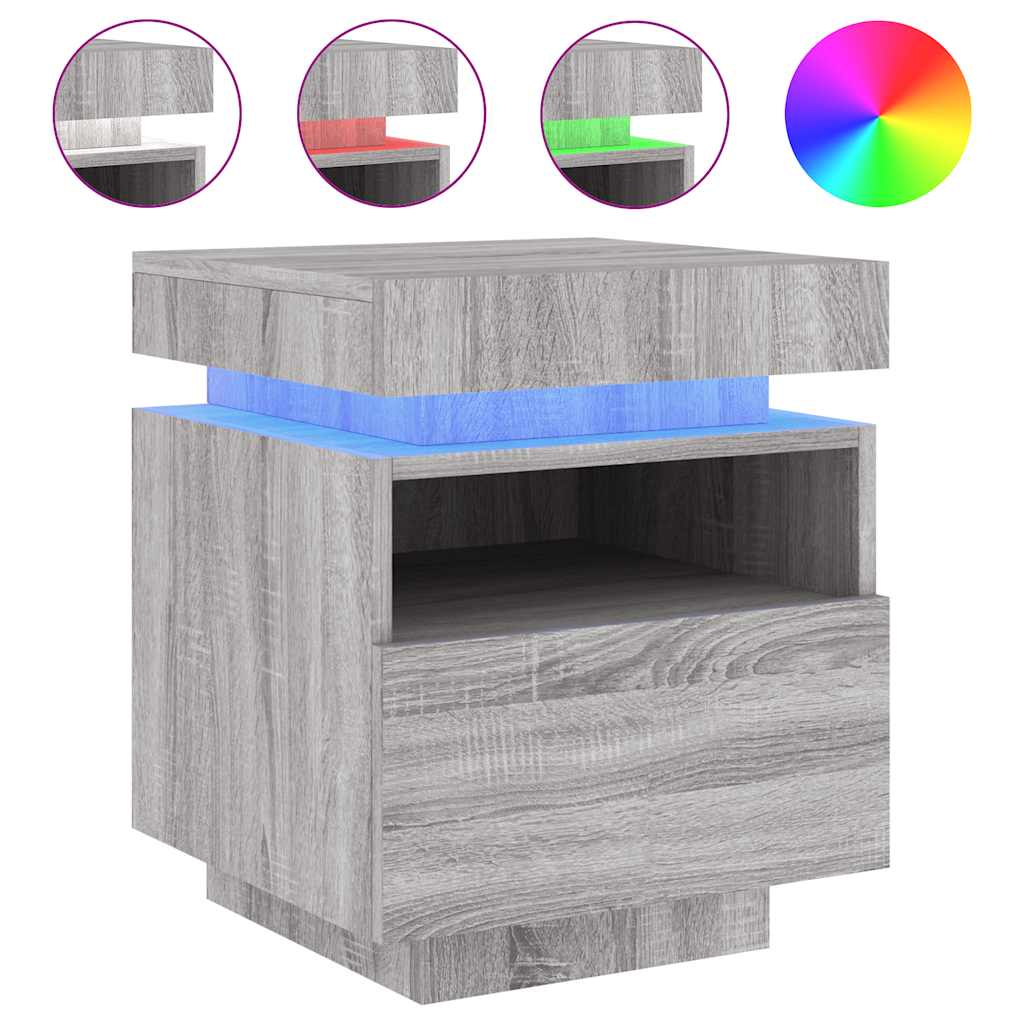 vidaXL Bedside Cabinet with LED Lights Grey Sonoma 40x39x48,5 cm 2