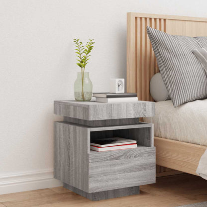 vidaXL Bedside Cabinet with LED Lights Grey Sonoma 40x39x48,5 cm 3