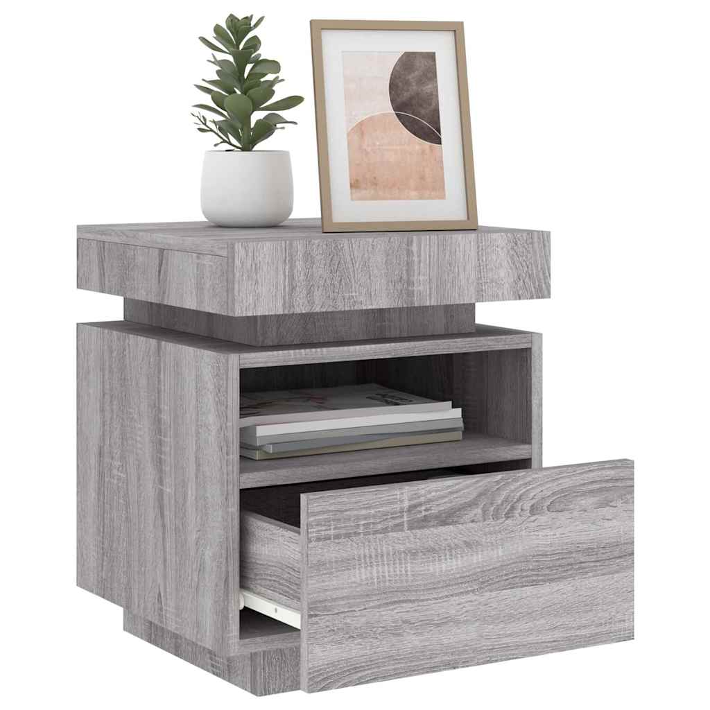 Bedside Cabinet with LED Lights 40x39x48,5 cm Grey sonoma 1