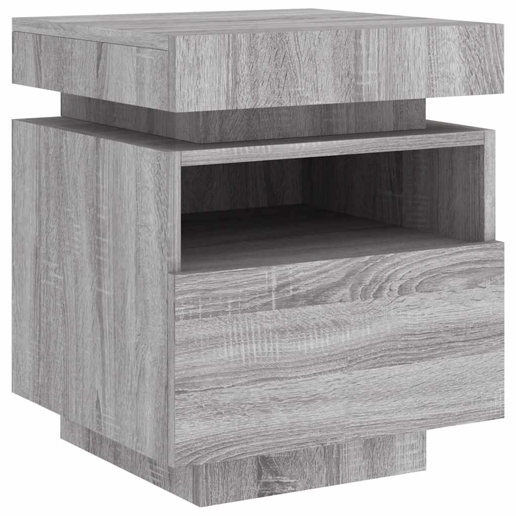 vidaXL Bedside Cabinet with LED Lights Grey Sonoma 40x39x48,5 cm 4