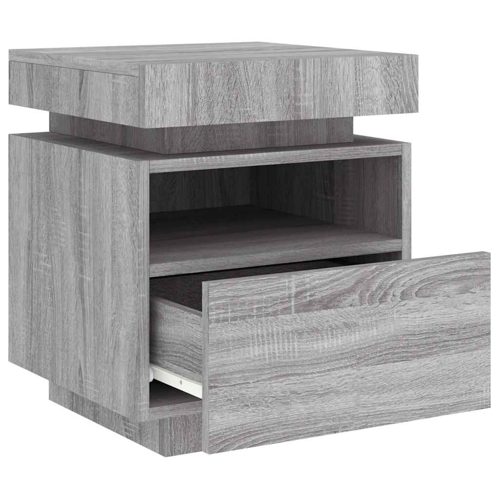 vidaXL Bedside Cabinet with LED Lights Grey Sonoma 40x39x48,5 cm 5