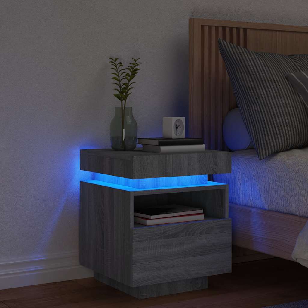 vidaXL Bedside Cabinet with LED Lights Grey Sonoma 40x39x48,5 cm 1