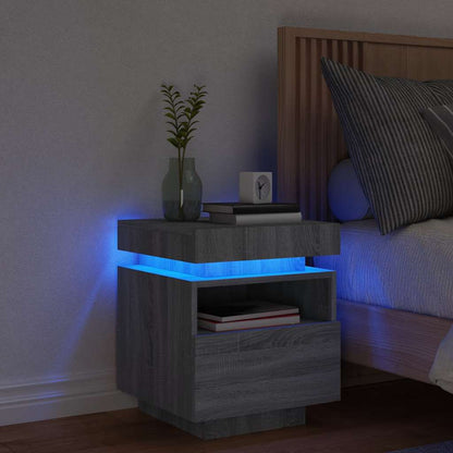 vidaXL Bedside Cabinet with LED Lights Grey Sonoma 40x39x48,5 cm 1