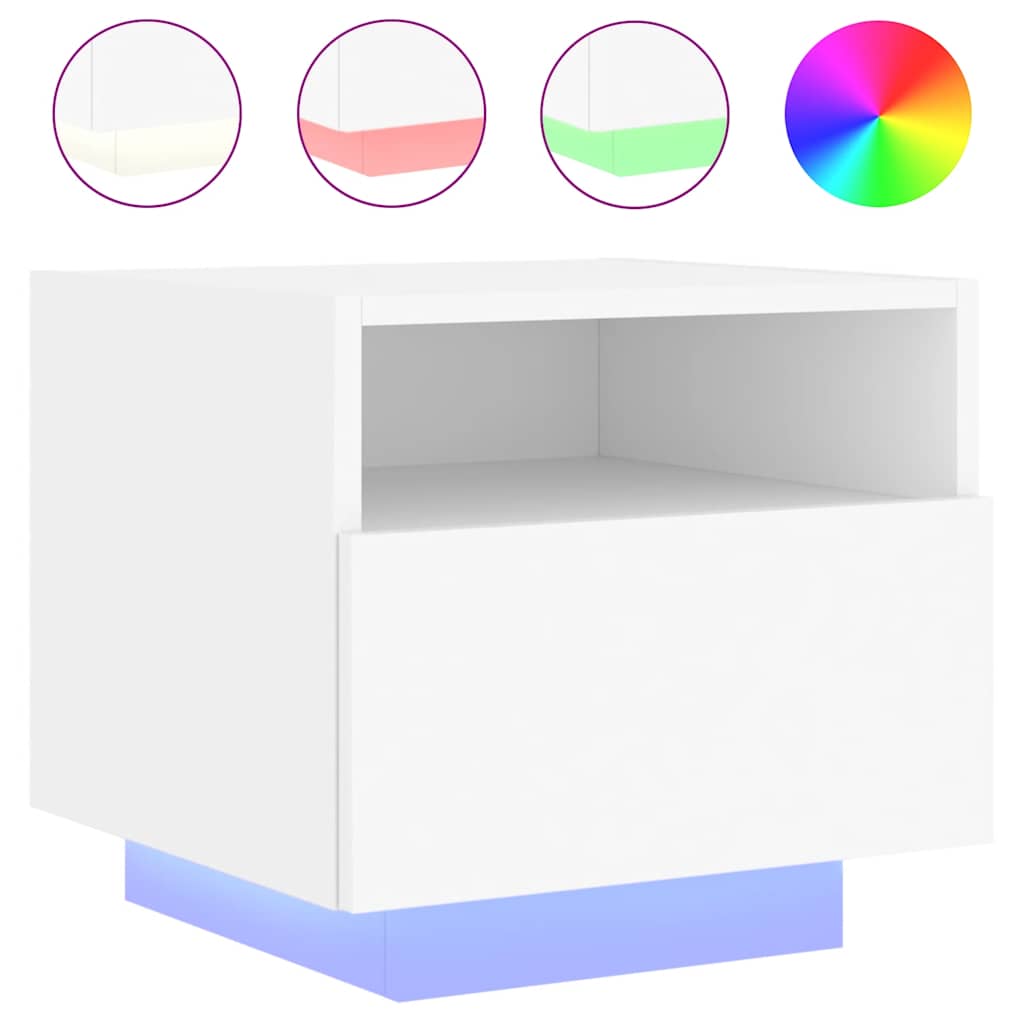 vidaXL Bedside Cabinets with LED Lights 2 pcs White 40x39x37 cm 5