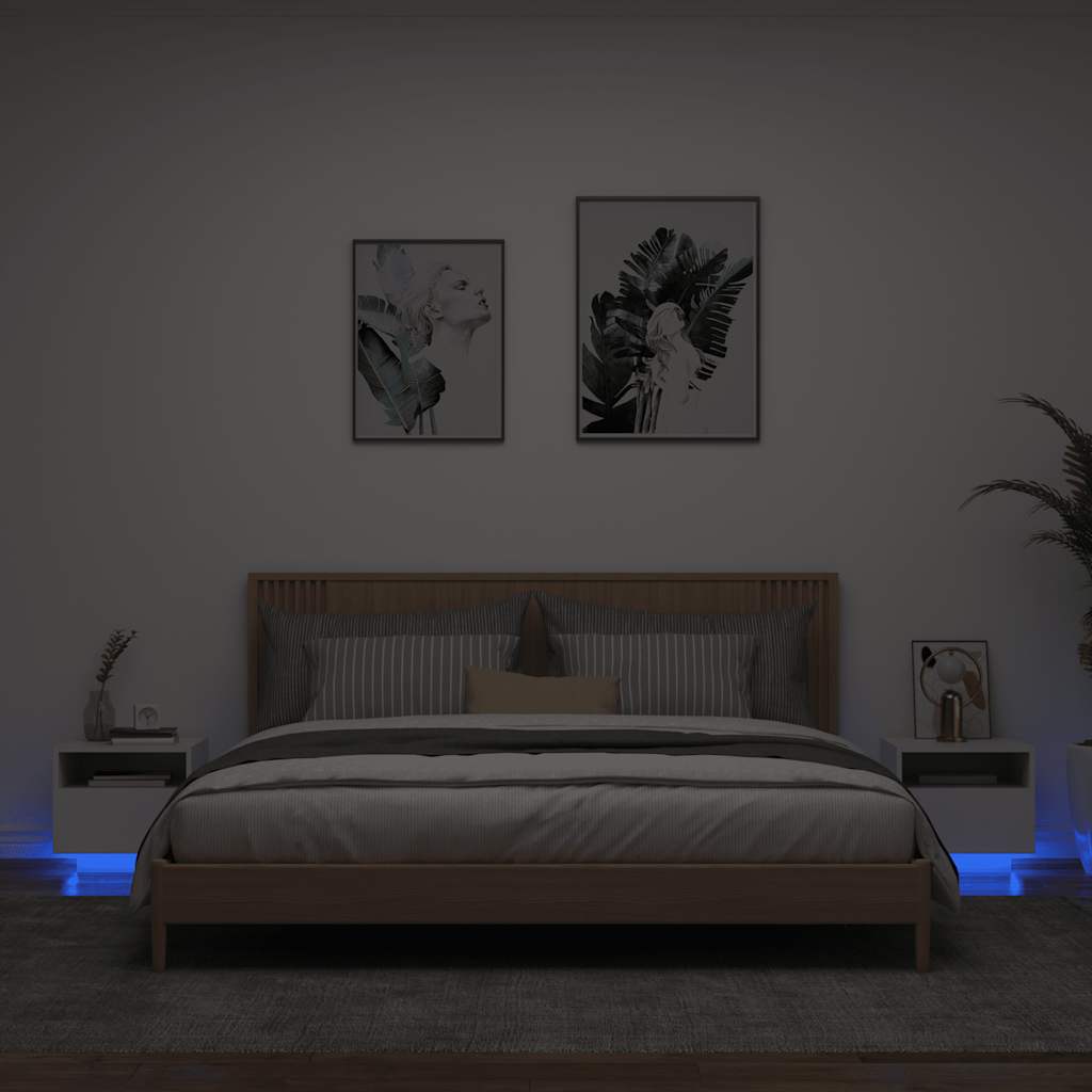 vidaXL Bedside Cabinets with LED Lights 2 pcs White 40x39x37 cm 1