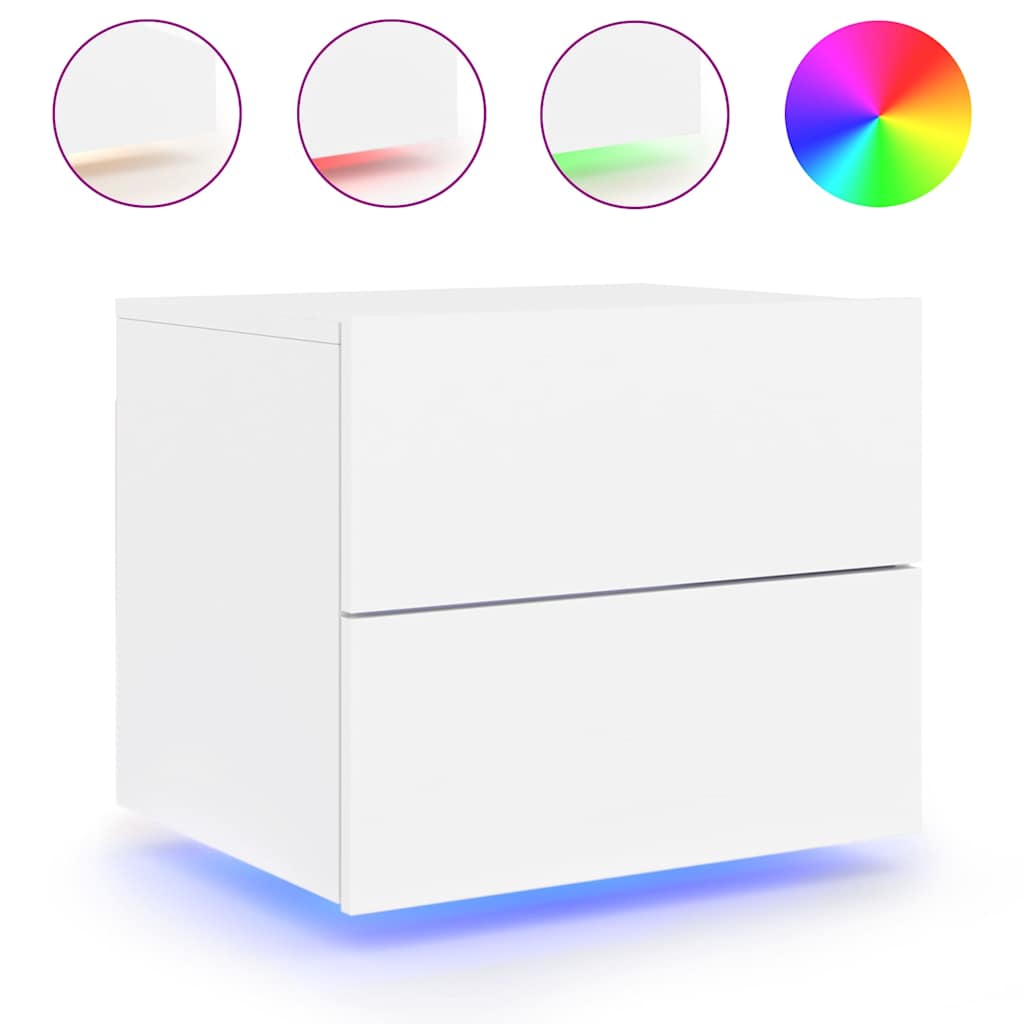 vidaXL Wall-mounted Bedside Cabinet with LED Lights White 2