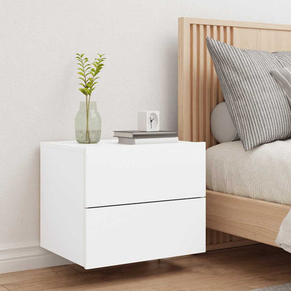 vidaXL Wall-mounted Bedside Cabinet with LED Lights White 4