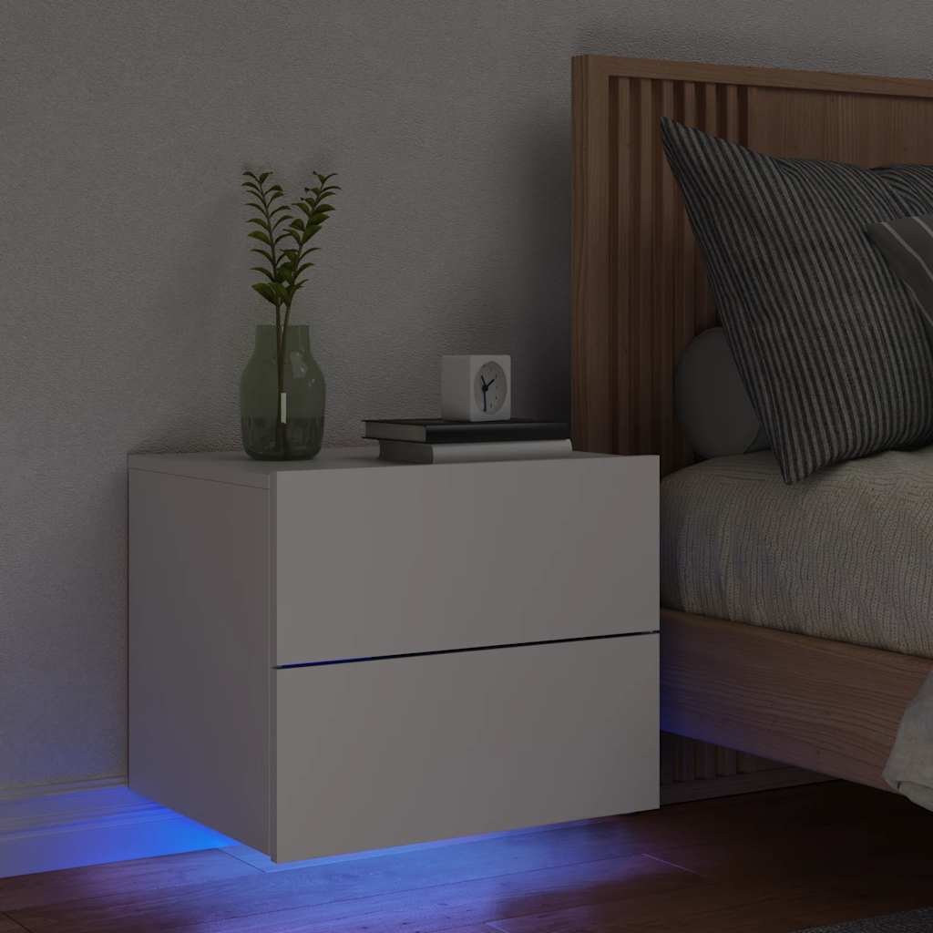 vidaXL Wall-mounted Bedside Cabinet with LED Lights White 1