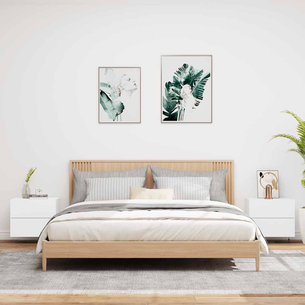 Wall-mounted Bedside Cabinet with LED Lights White 2