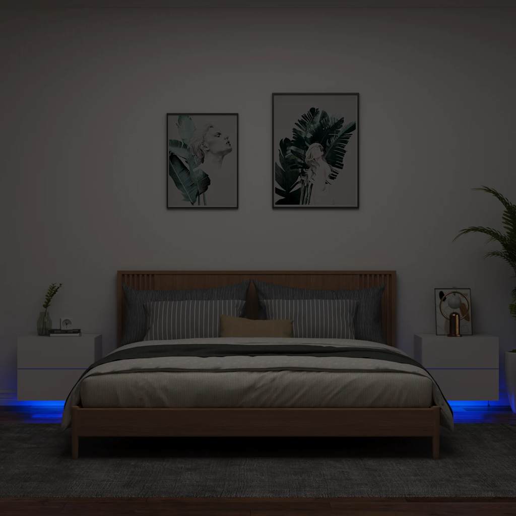 Wall-mounted Bedside Cabinet with LED Lights White 2