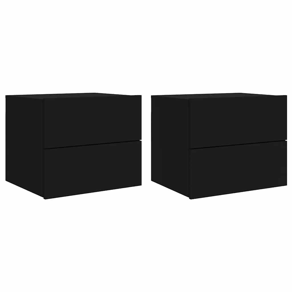 vidaXL Wall-mounted Bedside Cabinets with LED Lights 2 pcs Black 2