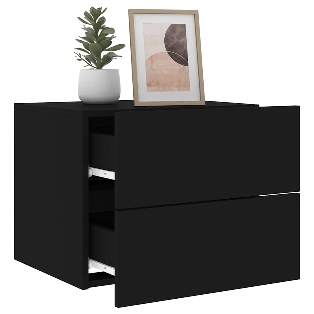vidaXL Wall-mounted Bedside Cabinets with LED Lights 2 pcs Black 4