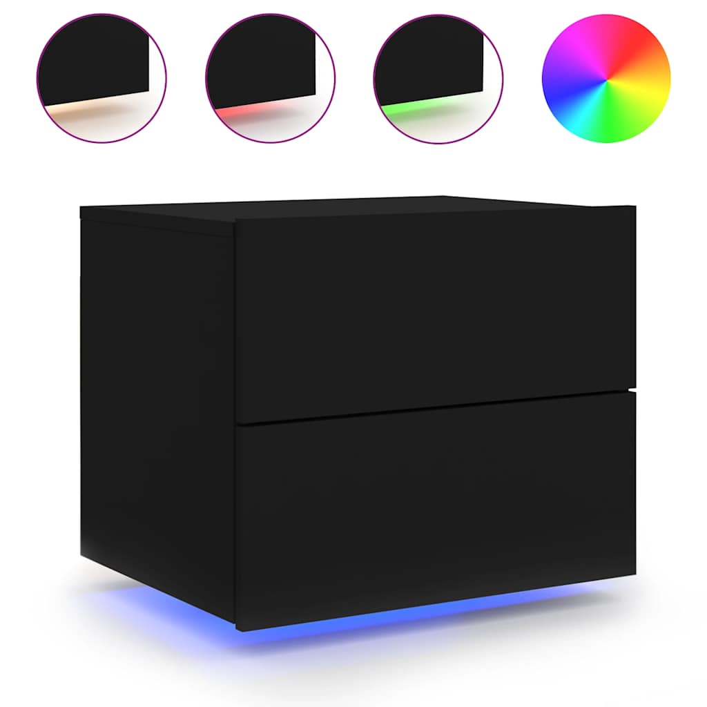 vidaXL Wall-mounted Bedside Cabinets with LED Lights 2 pcs Black 5