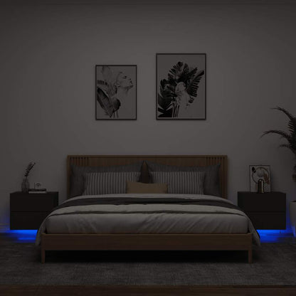 vidaXL Wall-mounted Bedside Cabinets with LED Lights 2 pcs Black 1