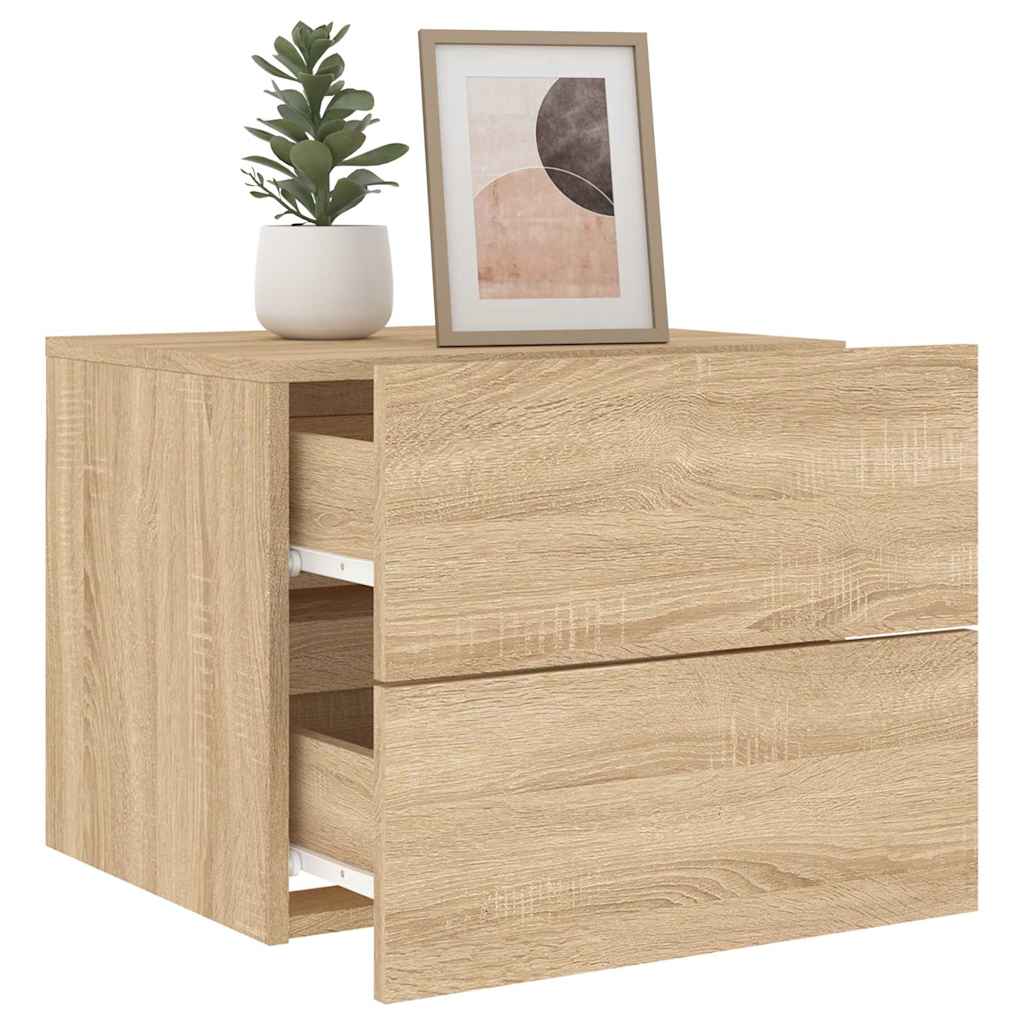 vidaXL Wall-mounted Bedside Cabinets with LED Lights 2 pcs Sonoma Oak 4