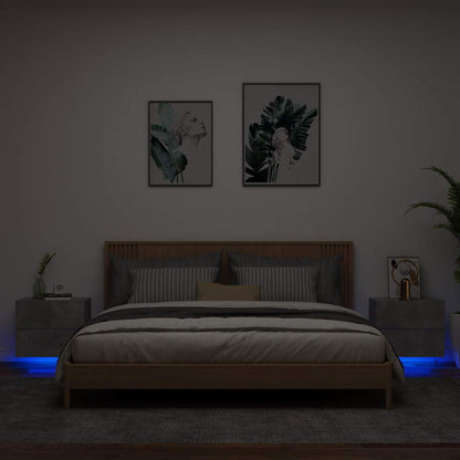 vidaXL Wall-mounted Bedside Cabinets with LED Lights 2 pcs Concrete Grey 1